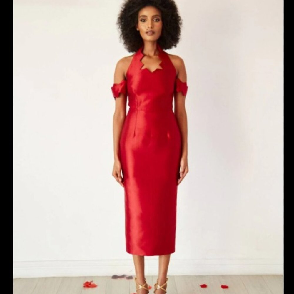 Imad Eduso Ife Silk Midi Dress Size 4 Wine Deep Red Wedding Guest Cocktail Party